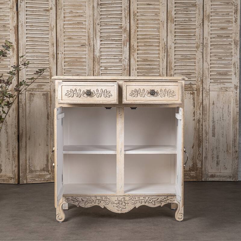 Vintage Carved Cabinets Wooden - Antique Brown+White