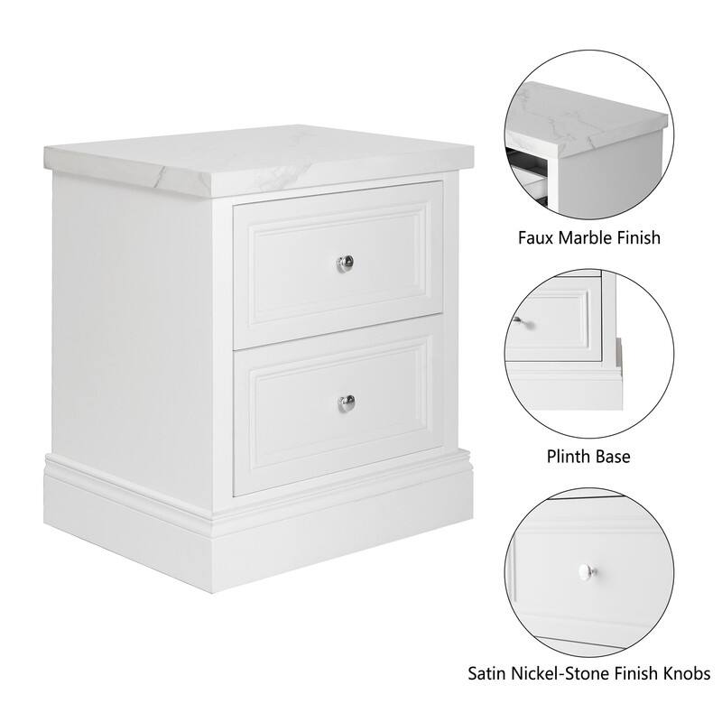 2-Drawer Nightstand with Faux Marble Top