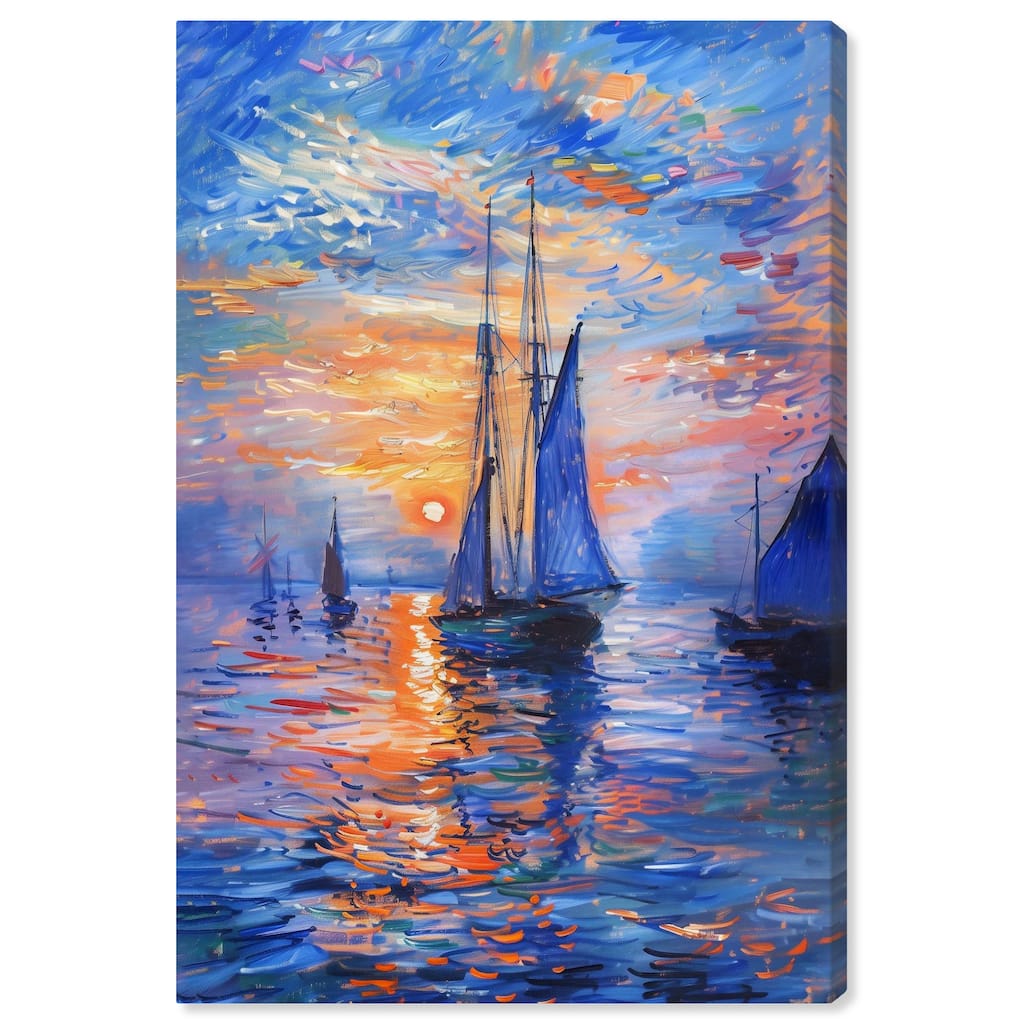 Art Remedy Night Sea Breeze Gallery Wrapped Sailing 1 Piece Canvas Wall Art