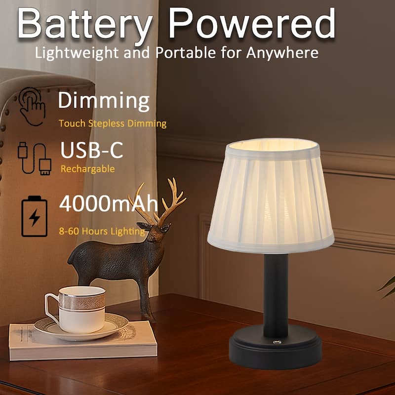 Modern Type-C Rechargeable LED Table Lamp Dimmable Touch Control with Fabric Shade For Bedroom Living Room - W6''