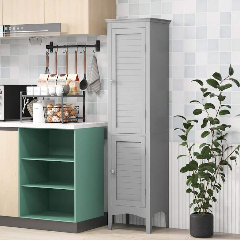 Costway Tall Bathroom Floor Cabinet Narrow Linen Tower with 2 Doors & - See Details