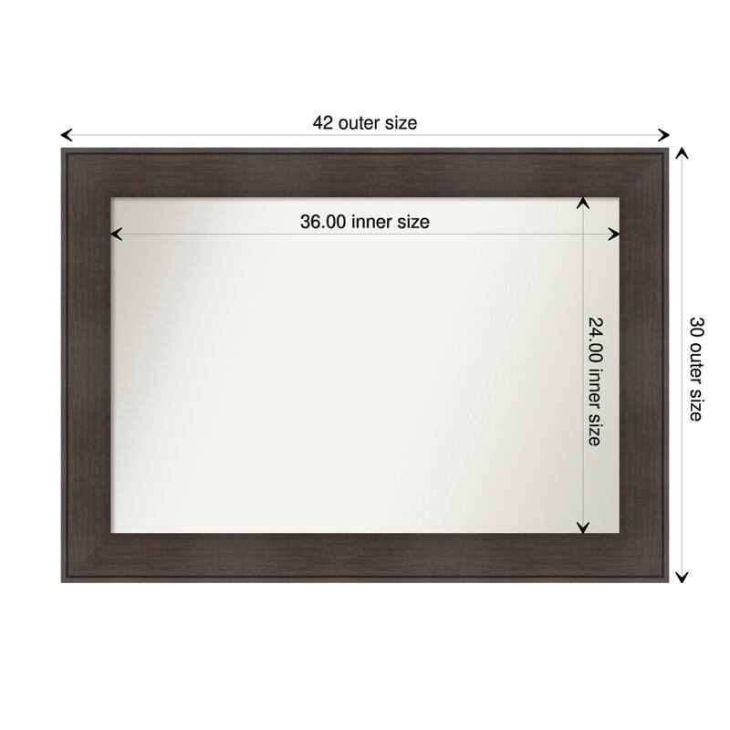 Non-Beveled Bathroom Wall Mirror - William Rustic Woodgrain Frame - 42 x 30 in - William Rustic Woodgrain