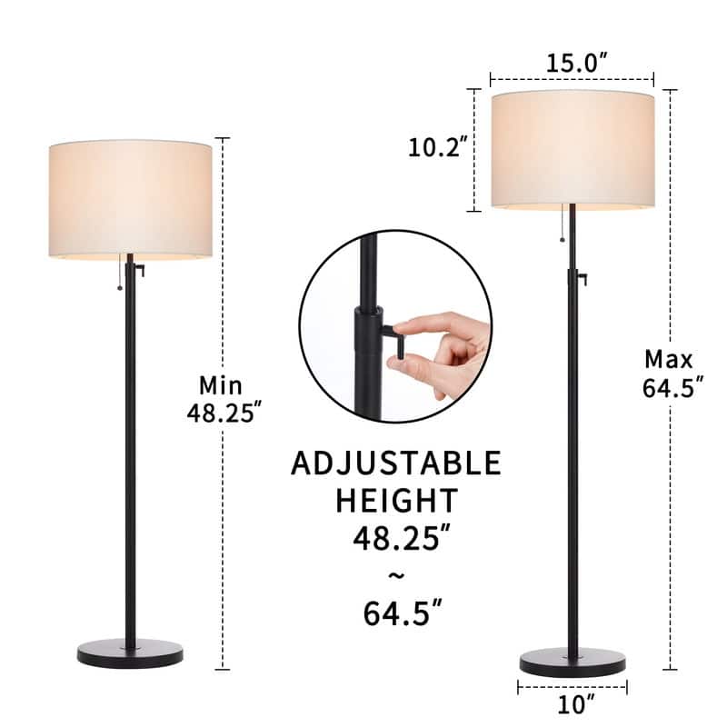 KAWOTI 65inch Modern Adjustable Standard Floor Lamp with White Drum Shade