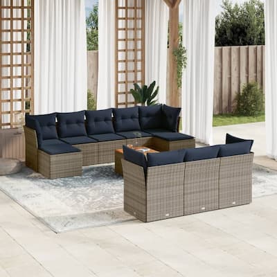 vidaXL Patio Sofa Set with Cushions Outdoor Furniture 11 Piece Poly Rattan - 24.4x 24.4x 27.2