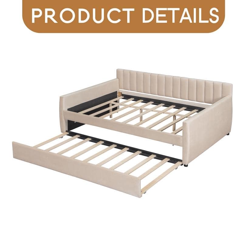 Full Size Upholstered daybed with Trundle and Wood Slat Support