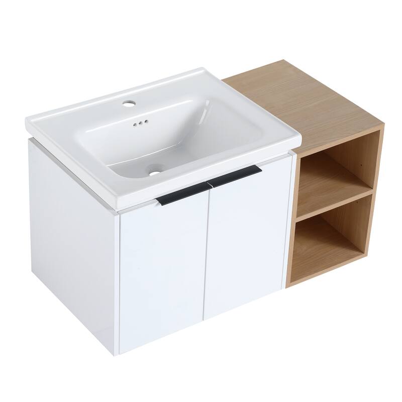 GDFStudio - Emerson Stylish Wall-Mounted Bathroom Vanity with Soft-Close Doors and Ceramic Sink