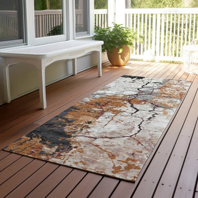 Machine Washable Indoor/ Outdoor Modern Crackle Chantille Rug - Paprika - 2'3" x 7'6"