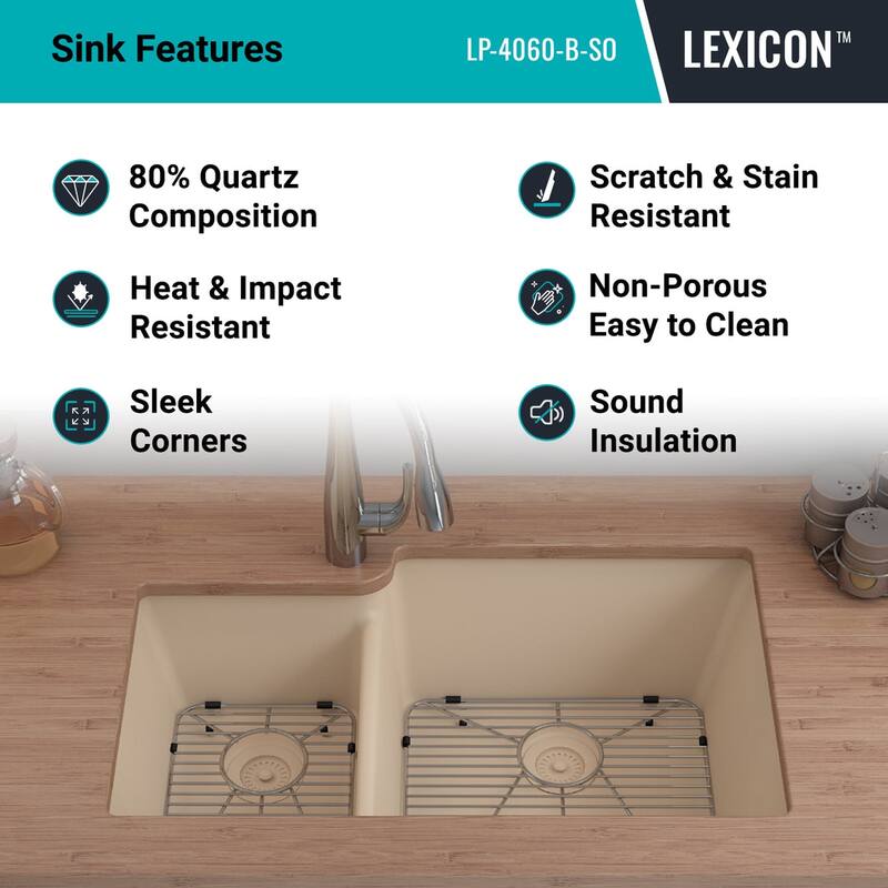 32 Inch Lexicon Platinum Quartz Composite Drop-in Undermount Galaxy Beige - 19" W x 32" L x 9.75" H