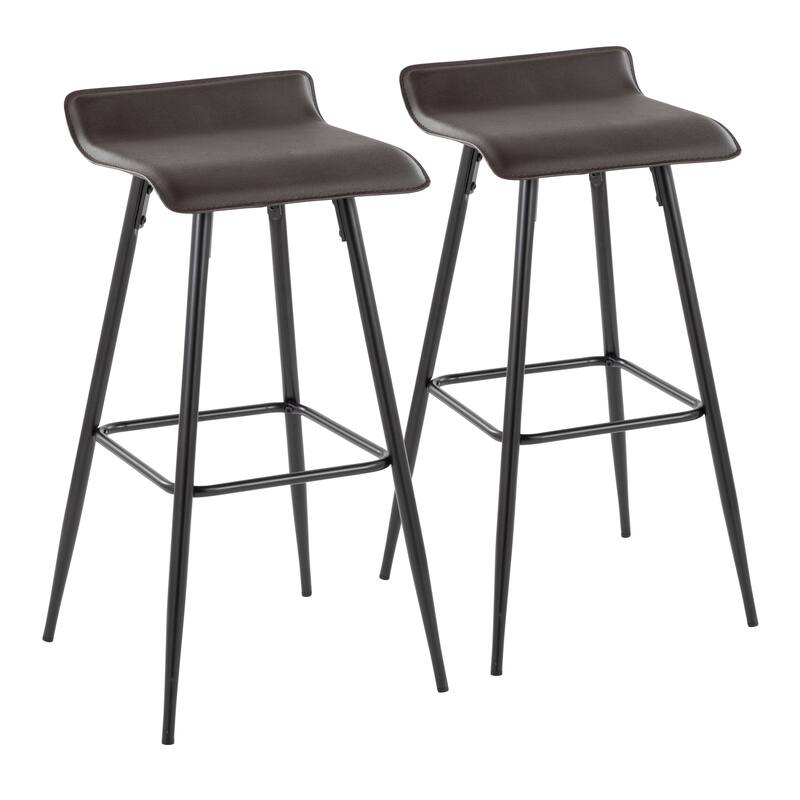 Ale 30" Contemporary Fixed-Height Bar Stool In Black Steel And Grey Faux Leather By Lumisource - Set Of 2