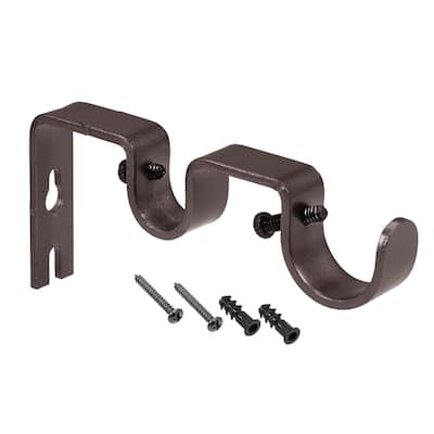 Curtain Rod Bracket Double for 18mm 27mm Drapery Rod, 122 x 51 x 16mm Brown