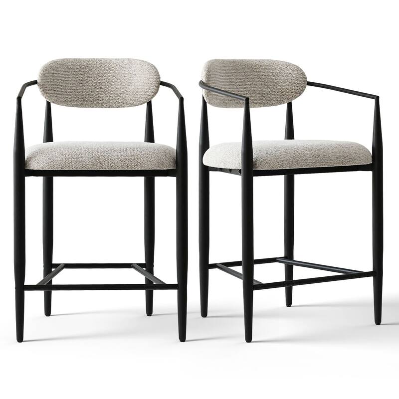 Modern Upholstered Arm Counter Stool with Metal Frame Leg(Set of 2)