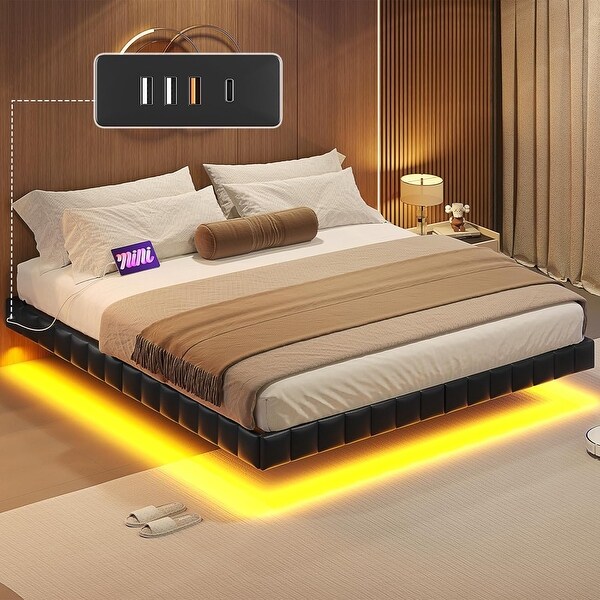 Floating Metal Bed Frame With LED Lights No Box Spring Needed On Sale Bed Bath Beyond 39615054