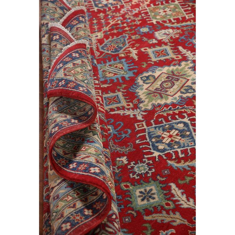 Traditional Red Geometric Kazak Oriental Area Rug Handmade Wool Carpet - 9'6"x 12'10"