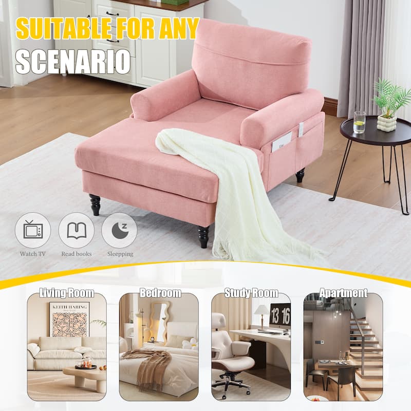 HOMEFUN Chenille Upholstered Wood Frame Recliner Single Sofa with Comfortable Armrests