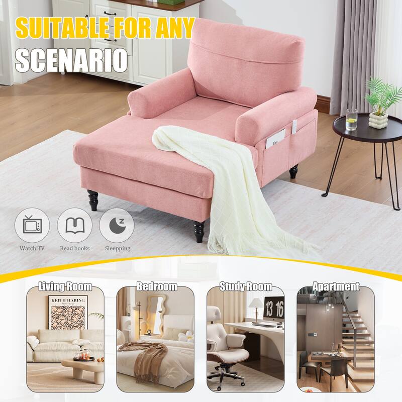 Modern Minimalist Chenille Fabric Chaise Lounge Recliner Single Sofa Living Room Bedroom Rest Chair