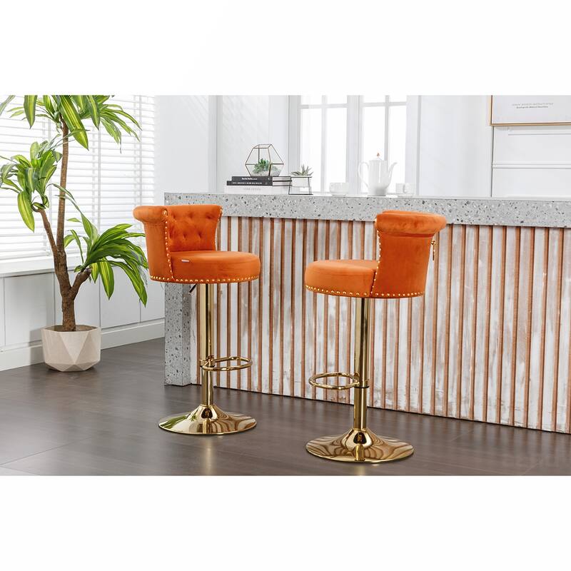 2PCS Swivel Counter Height Bar Stools - Orange