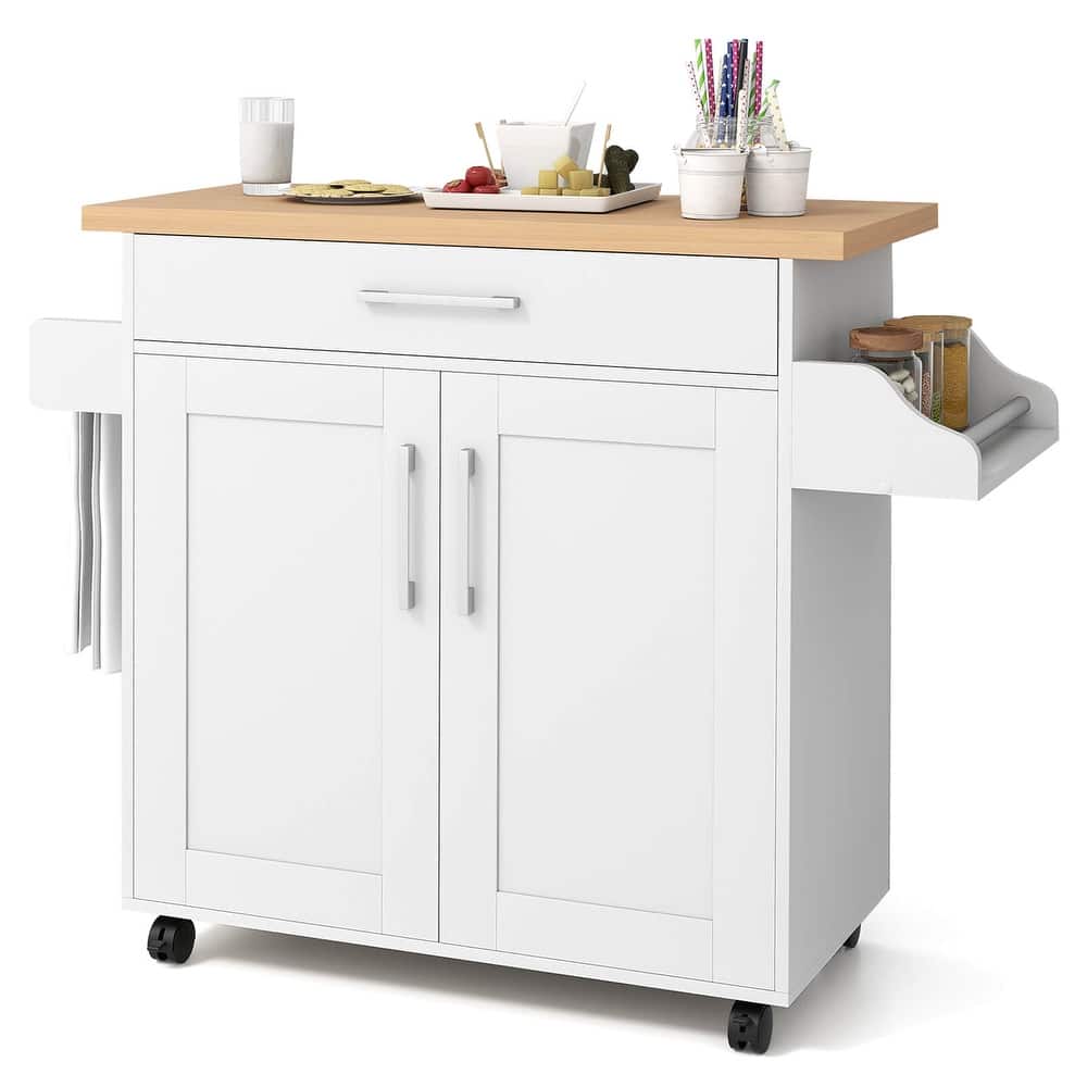 Costway Rolling Kitchen Island Cart Storage Cabinet w/ Towel & Spice