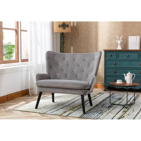 Modern High Back Accent Chair, Comfortable Fabric Padded Seat, Button Tufting