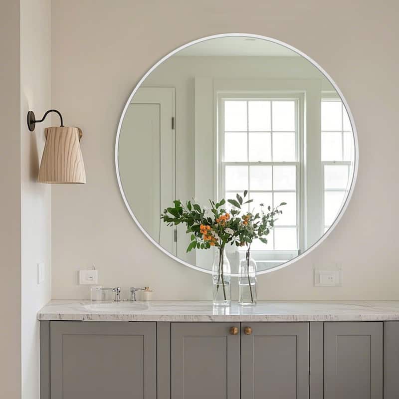 Modern Bathroom Wall Mounted Round Vanity Mirror - 36x36 - Silver