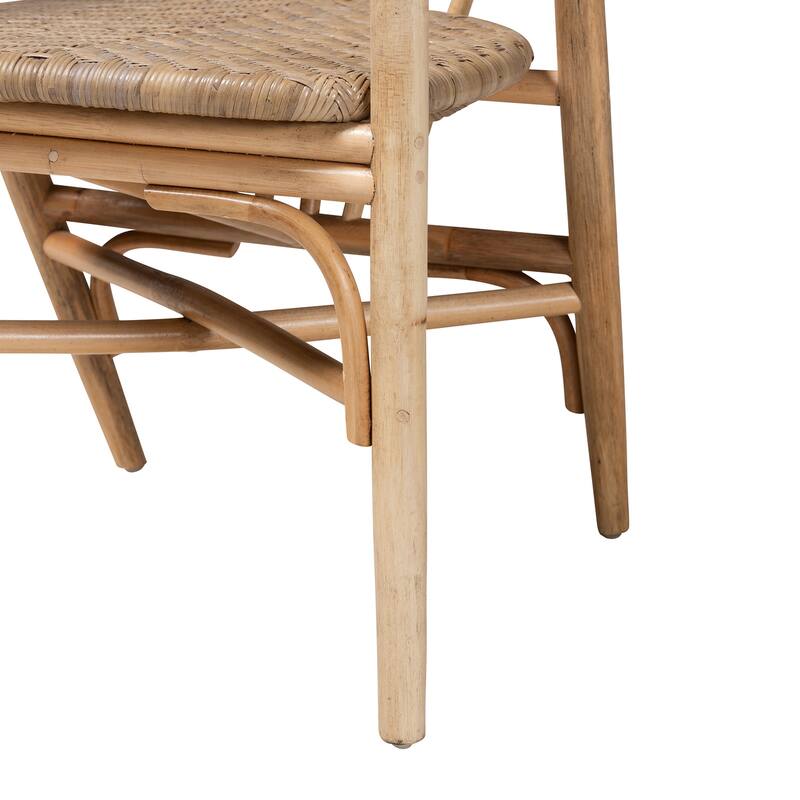 Rattan Dining Chair - Natural Brown Armrest Accent Chair - Boho Style Furniture for Kitchen or Dining Room