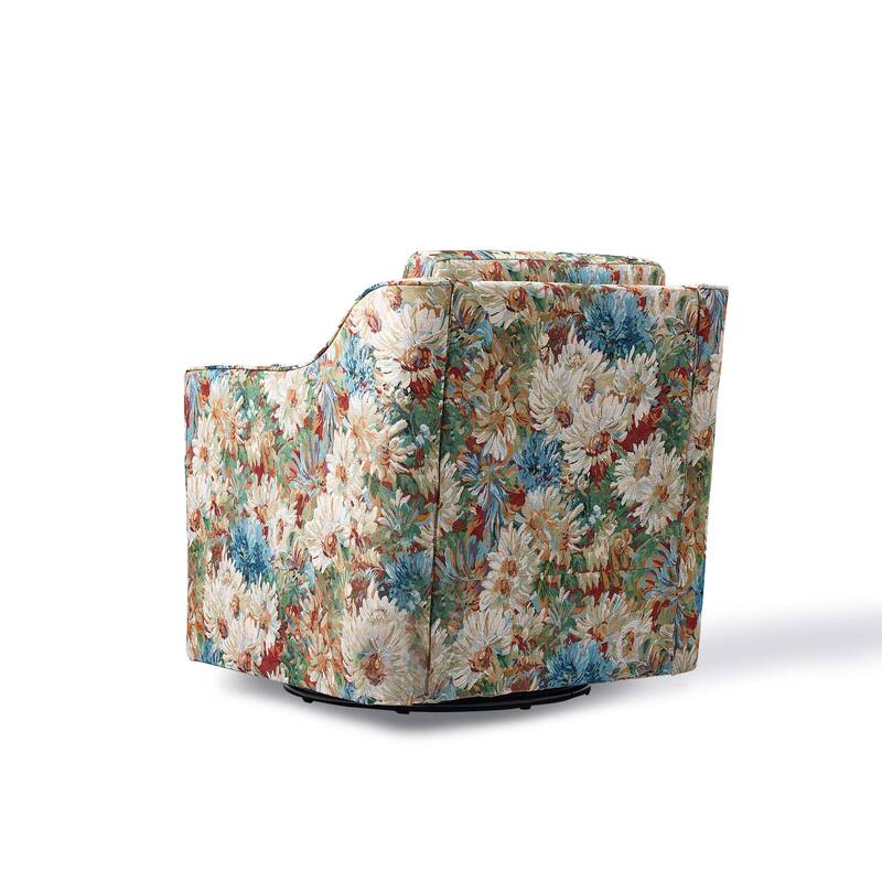 Patterned Linen Swivel Armchair Floral Accent Chair for Living Room