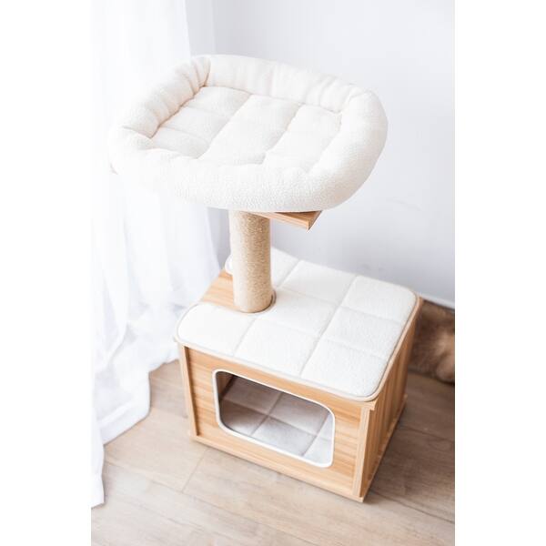 Shop Catry Wooden Cat Tree Condo With Natural Sisal Rope Scratching Post For Kitten Beige And White Overstock 32194010