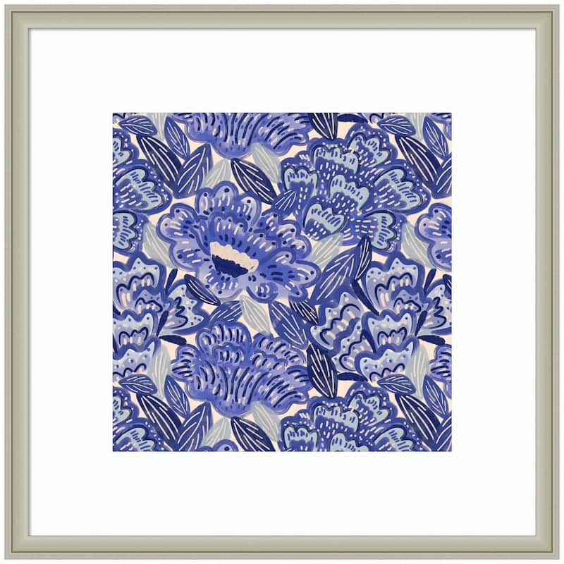 Kate and Laurel Framed Art Painted Flowers Blue by Carrie Cantwell - 26x26 - Silver