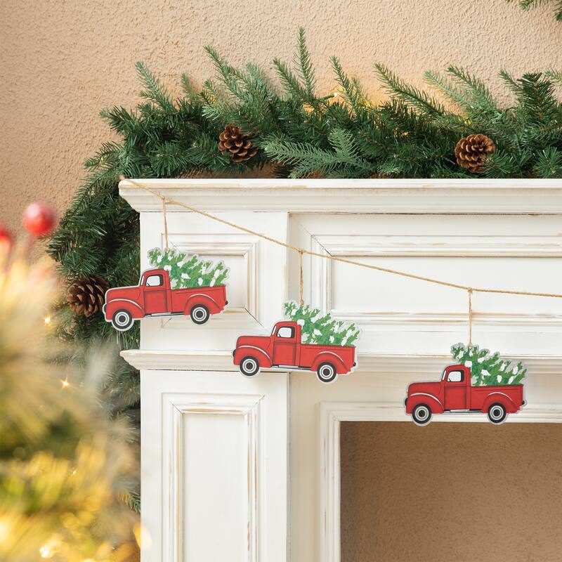 Glitzhome 6 Feet Metal Cardinal Bird Truck Christmas Garland