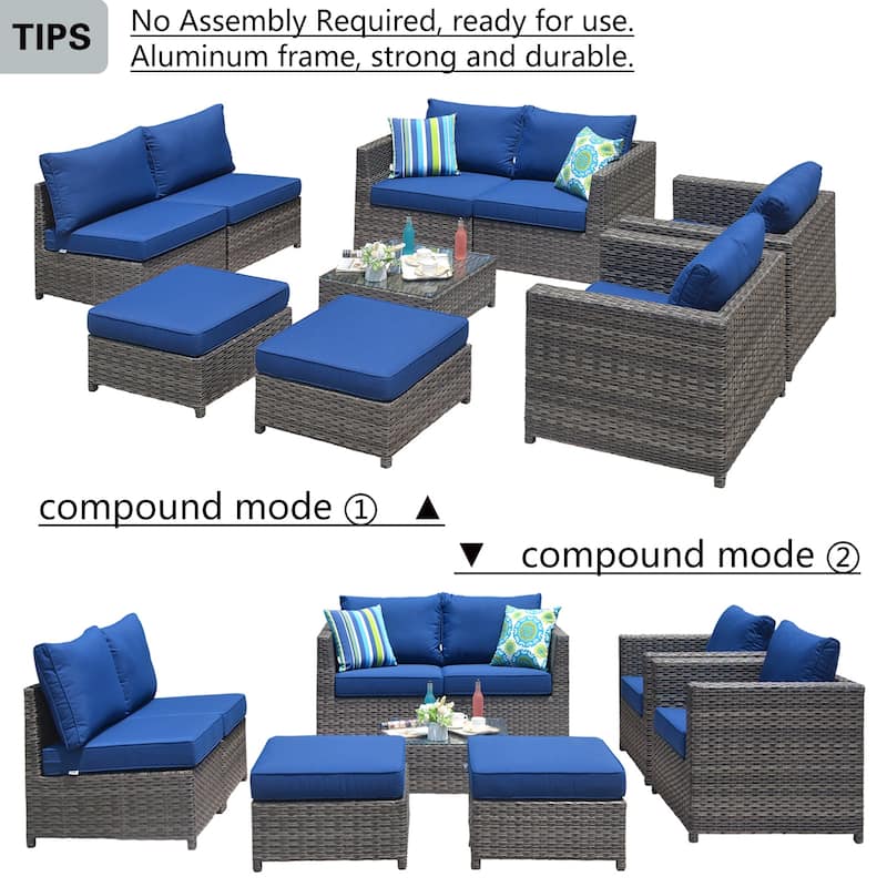 OVIOS Patio Furniture Deep Seat Wicker 9-piece Set