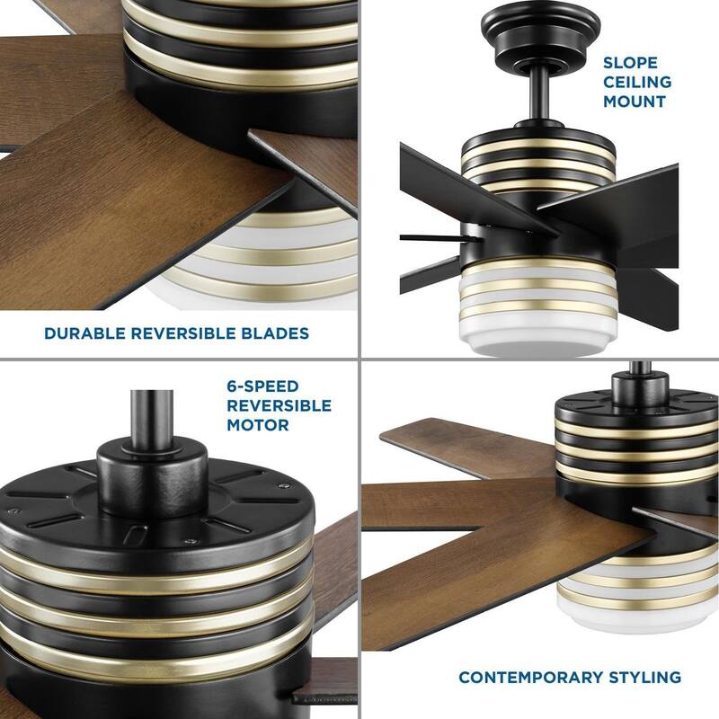 Carrollwood Collection 56-Inch Six-Blade Matte Black Chestnut LED DC Motor Contemporary Ceiling Fan - 56 in x 56 in x 18 in