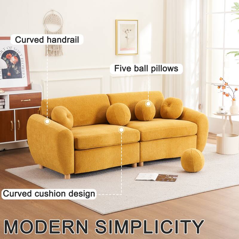 Modern Tufted Chenille Loveseat, Futon Sectional Love Seat Couch, Upholstered Sofa with 2 Pillows & 3 Lumbar Pillows