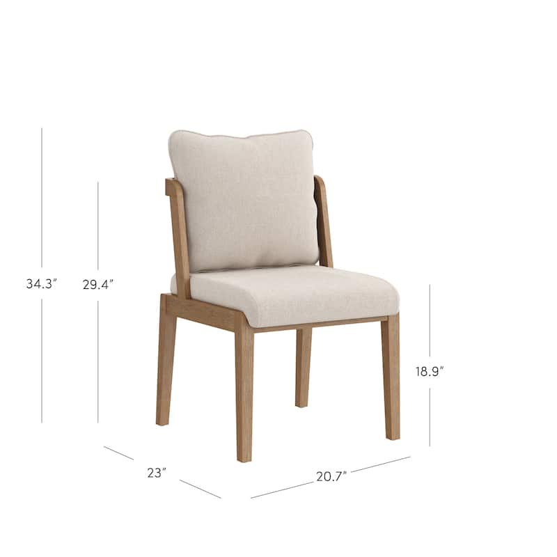 Chuck Scandinavian Upholstered Dining Chair with Curved Back with Cushion, Solid Wood Legs and Flax Upholstery