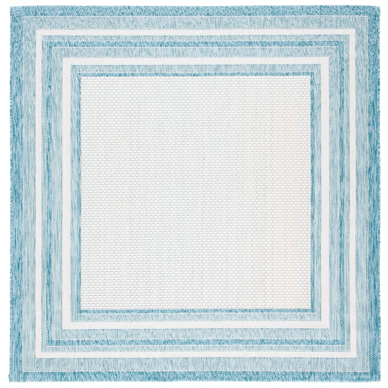 SAFAVIEH Courtyard Vickie Indoor/ Outdoor Waterproof Patio Backyard Rug - 4' Square - Ivory/Aqua