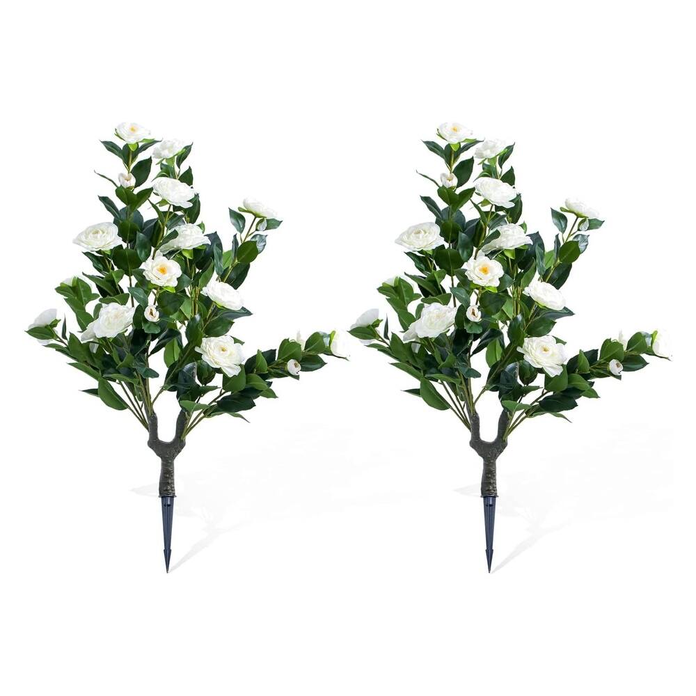 Set of 2/4 Artificial Topiary Ball Trees with Metal Stakes with Camellia Flowers