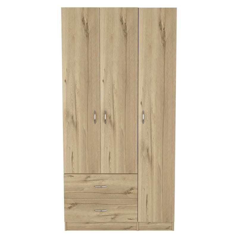 TUHOME Austral 3 Door Armoire with Drawers, Shelves, and Hanging Rod - N/A