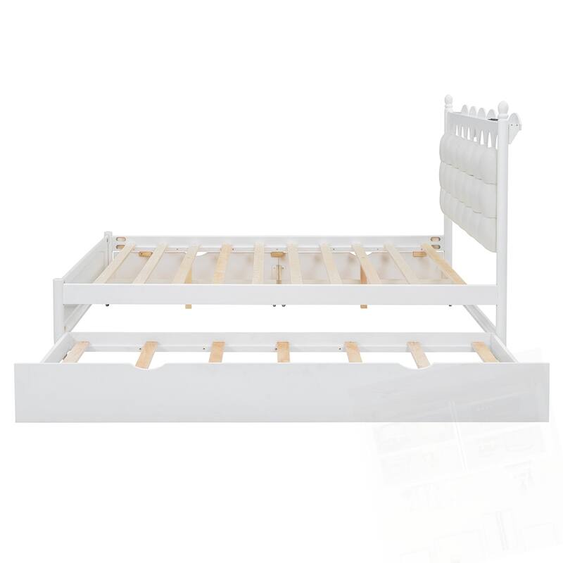 Wooden Storage Platform Bed with 2 Big Drawers and Twin-XL Size Trundle
