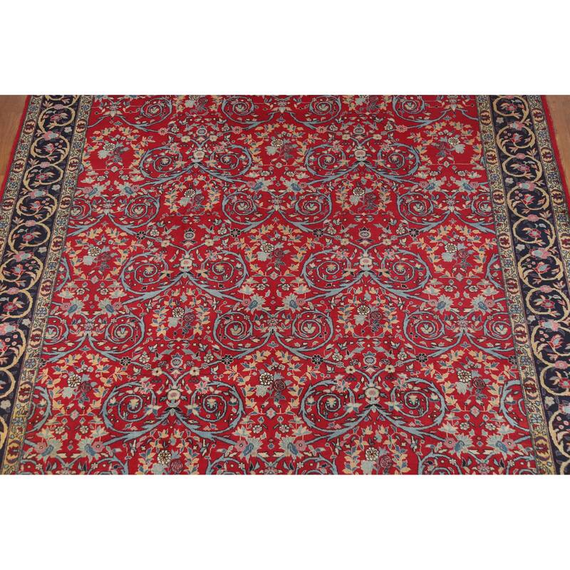 Hand Knotted Oriental 100% Wool Carpet Traditional All-Over Red Kerman Area Rug - 12' 2'' X 9' 2''