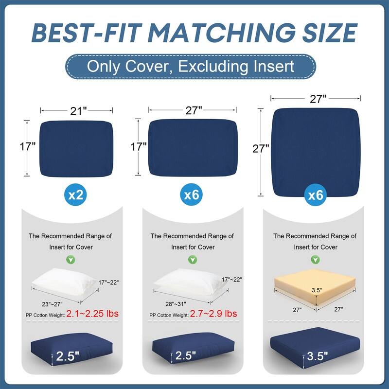 FINCATI 27" × 27" Sectional Cushion Slipcover, Outdoor Cushion Replacement Cover, Patio Seat Cover 27 Inches (COVER ONLY!)