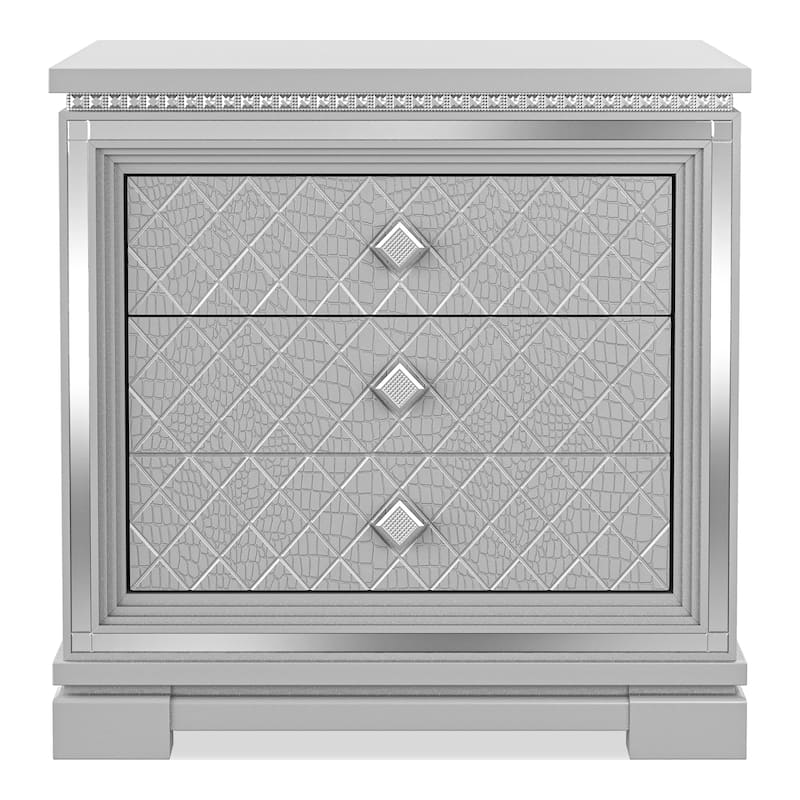 Seleena Glam Silver Wood 3-Drawer Nightstand with USB Charger by Furniture of America
