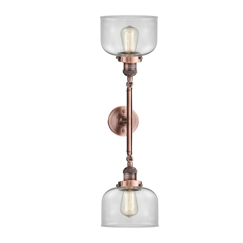 Innovations Lighting Large Bell 2 Light 23" Wide Bathroom Vanity Light - Antique Copper / Clear