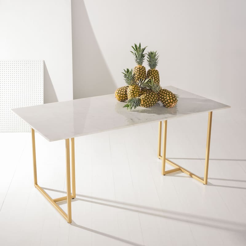 SAFAVIEH Home Rosie Marble Top Dining Table - 69"W x 35"D x 30"H - White/Gold