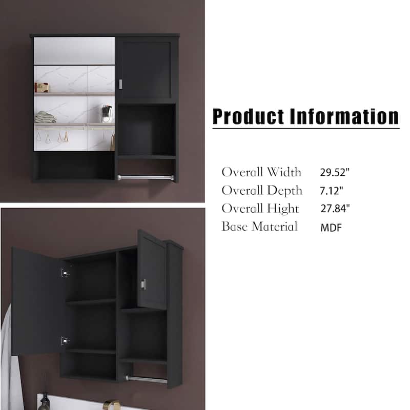 29'' x 28" Rectangular MDF Medicine Cabinet with Mirror