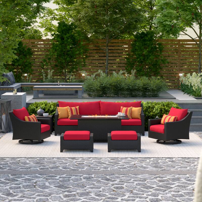 Deco 8 Piece Sunbrella Outdoor Patio Motion Fire Set with Table