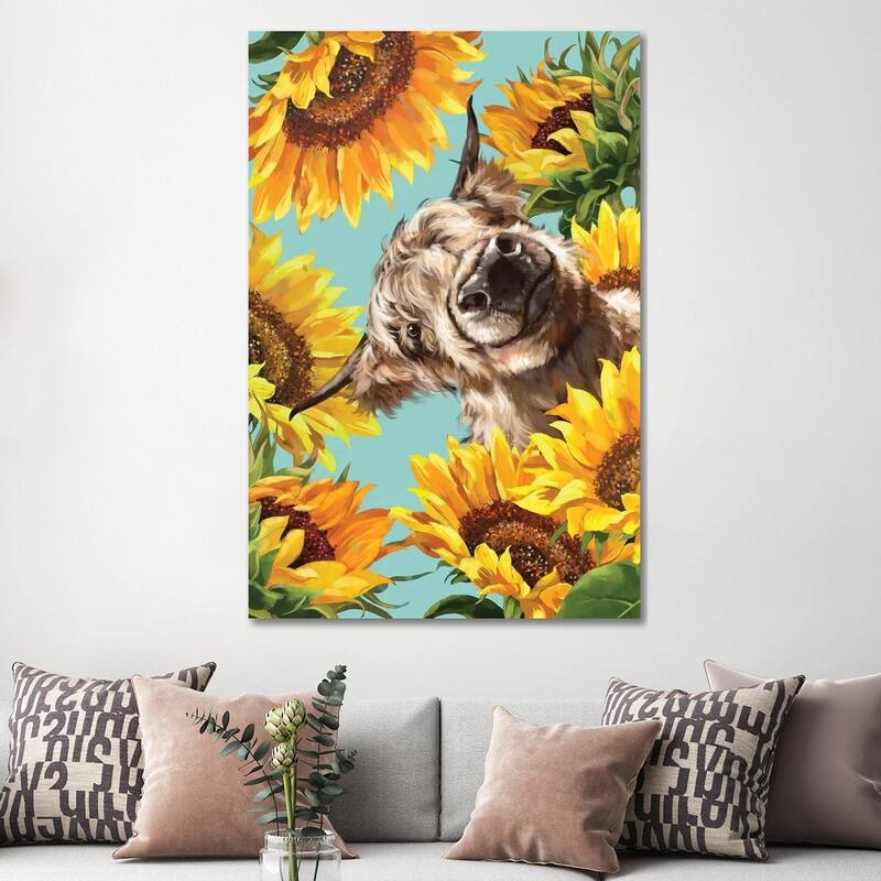 iCanvas "Highland Cow With Sunflower" by Big Nose Work Canvas Print