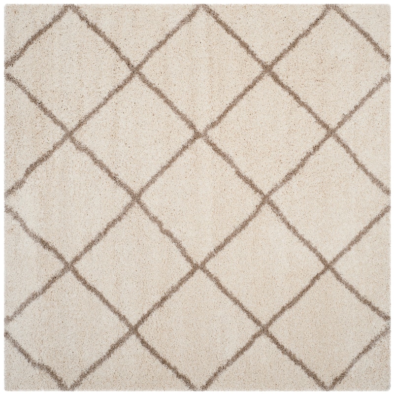SAFAVIEH Hudson Shag Estella Diamond Trellis 2-inch Thick Rug - 7' x 7' Square - Ivory/Beige