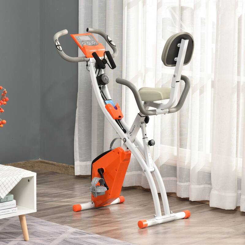 Soozier 2 in 1 Upright Exercise Bike Stationary Foldable Magnetic Recumbent Cycling with Arm Resistance Bands