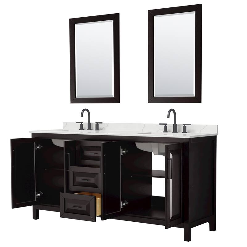 Daria 72-inch Double Vanity, 3 Hole Quartz Top, 24-inch Mirrors