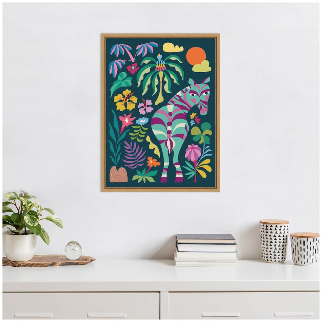 Kate and Laurel Sylvie Wildlife Safari Zebra Framed Canvas by Rachel Lee