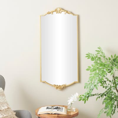 Gold Metal Floral Room Wall Mirror with Floral Embellishments