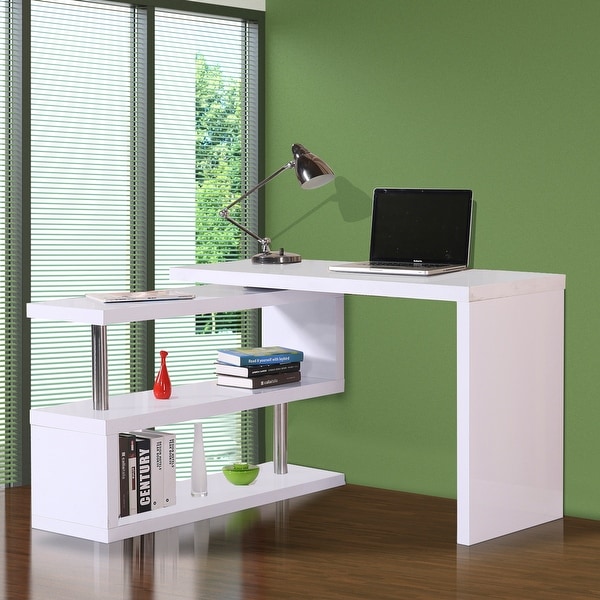 HOMCOM 75" Modern Corner Rotating Combo L-Shaped Computer Desk With 2 Storage Shelves - White. Opens flyout.